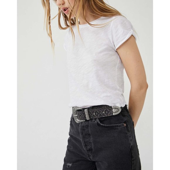 NWT Free People Outlaw Embossed Belt / Black - Picture 3 of 5
